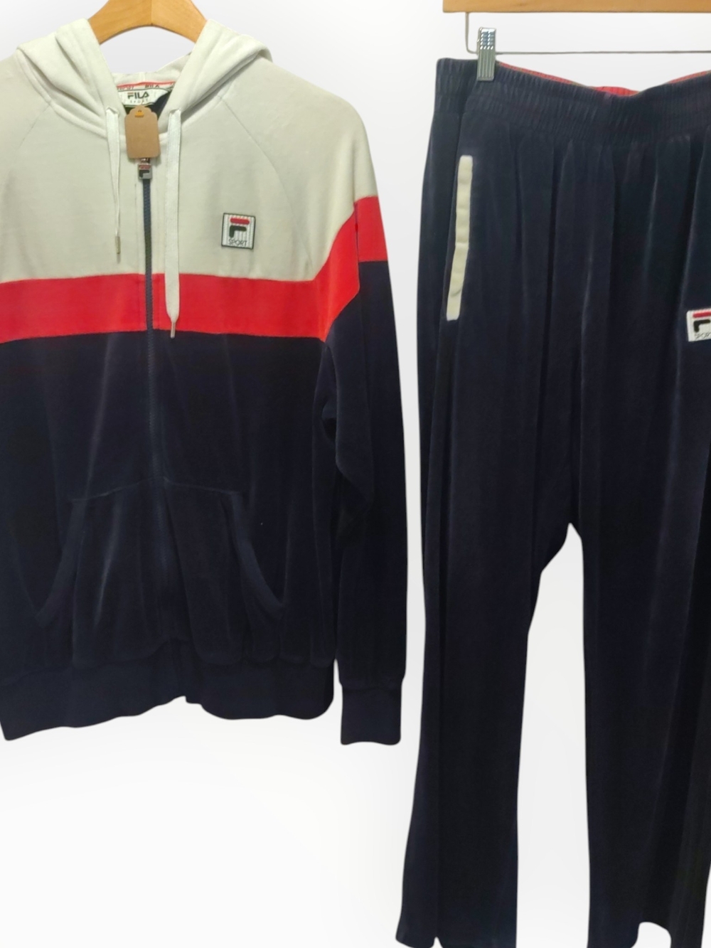 Vintage 80s FILA Men's Size M 2pc Velour Tracksuit Zip C Dark Navy/Red/White